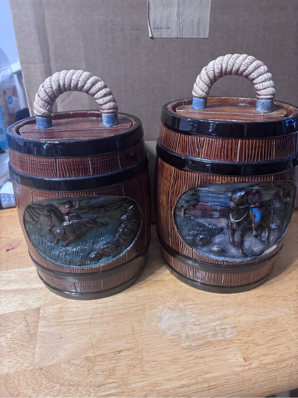 Rustic Brown Barrel Decorative Canisters - Home Accents